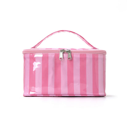PVC Striped Waterproof Clear Cosmetic Bag Makeup Travel Toiletry Organizer Carry Pouch
