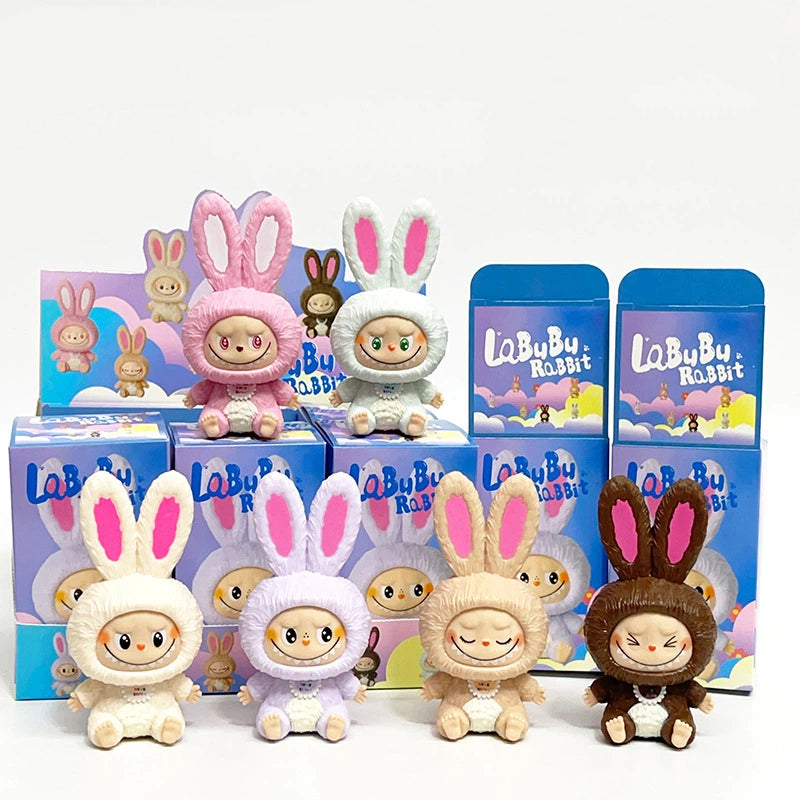 Labubu Yoga Flocked Vinyl Figure Collectible Toy Blind Box Surprise Trendy Desk Decor 6Pcs