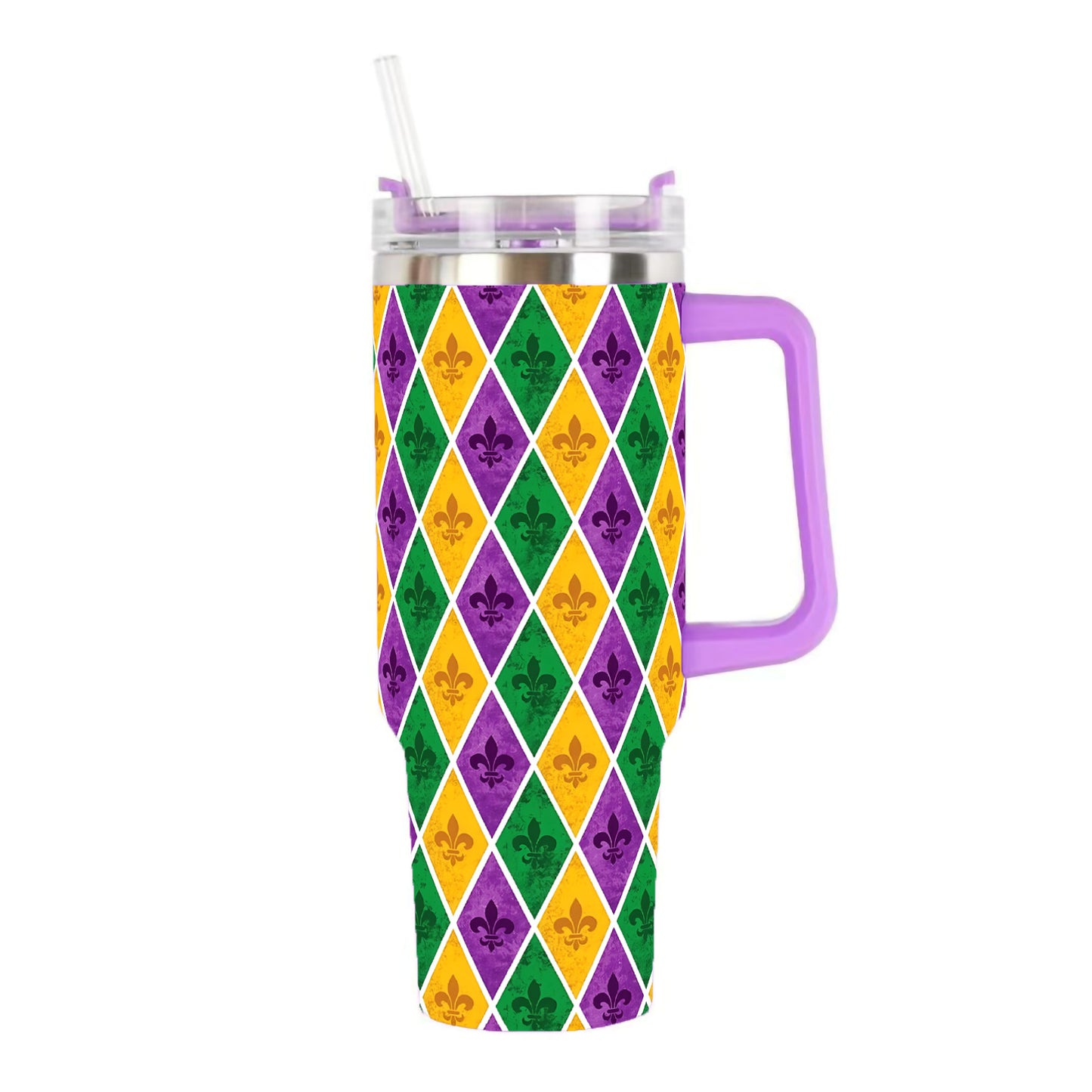 2026 Spring Mardi Gras 40oz Stainless Steel Tumbler Insulated Car Cup with Flat Bottom