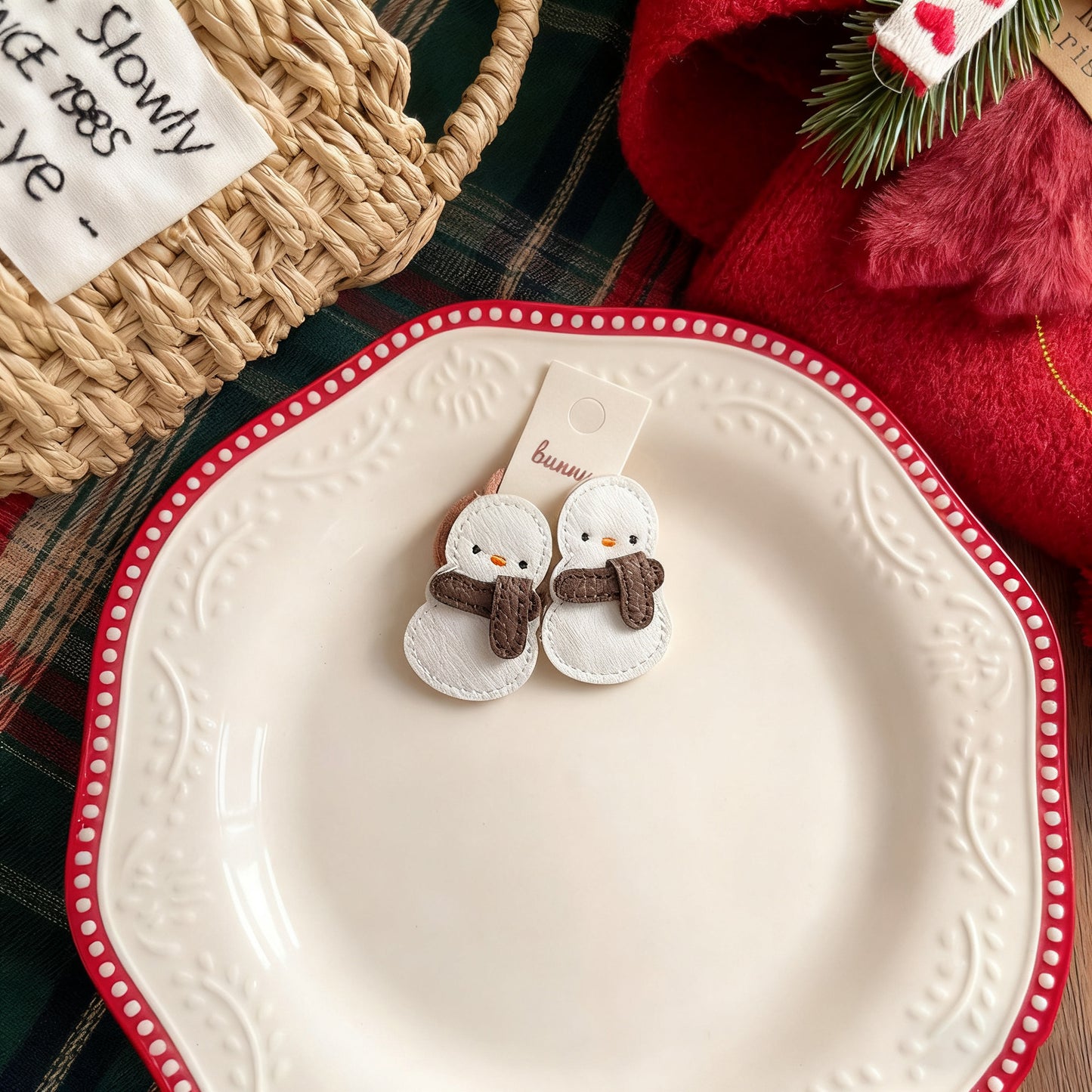 Christmas Leather Hair Clips and Hair Ties for Girls, Gingerbread Man & Snowman Baby Hair Accessories