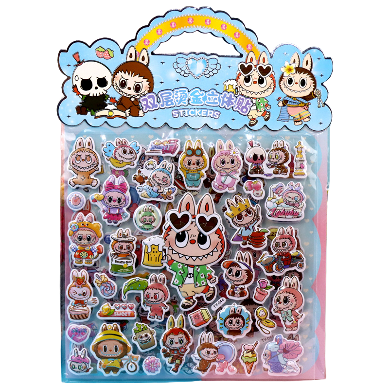 LABUBU Puffy Stickers 3D Double-Layer Cartoon Foil Decorative Stickers
