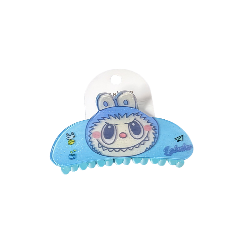 Colorful Dopamine Labubu Cartoon Hair Claw – Cute Printed Kids Hair Clip, Back Bun Shark Clip