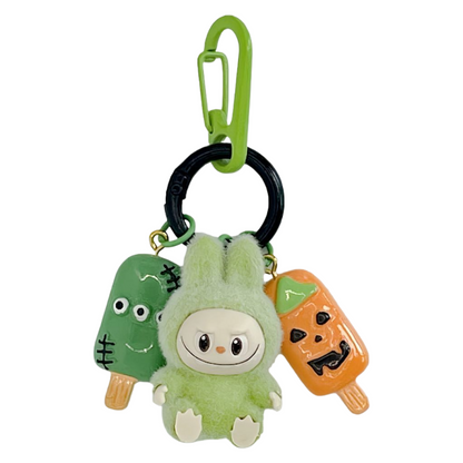 Labubu Halloween Flocked Mini Toy Keychain – Cute Gift Bag Charm & Car Key Pendant