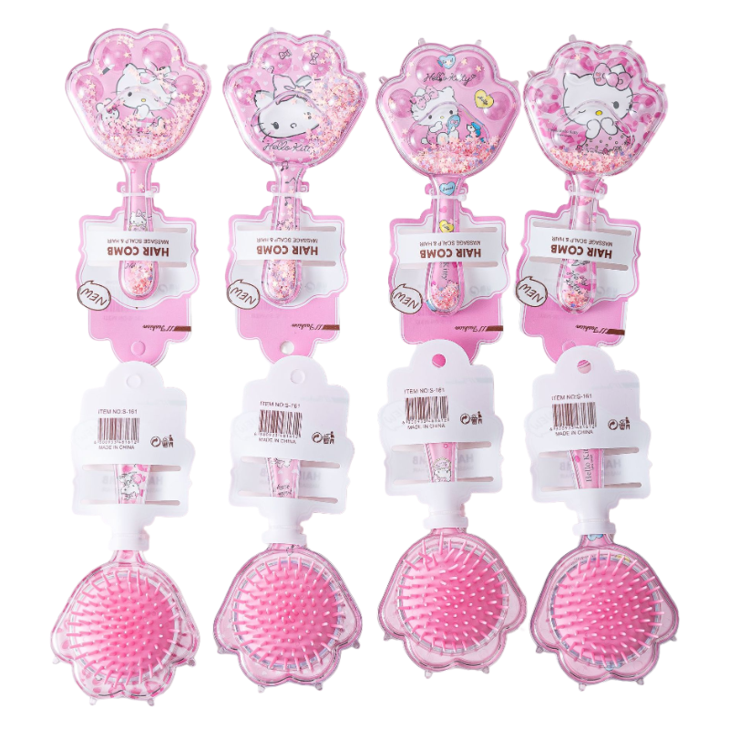 Kids Glitter Hair Brush Cartoon Princess Cushion Detangling Comb, Scalp Massage Brush Random Colors