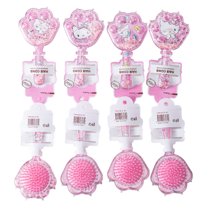 Kids Glitter Hair Brush Cartoon Princess Cushion Detangling Comb, Scalp Massage Brush Random Colors