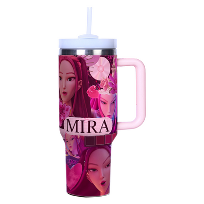 KPOP Demon Hunters 40oz Insulated Tumbler with Handle and Straw Car Travel Mug, Hot & Cold Stainless Steel Cup