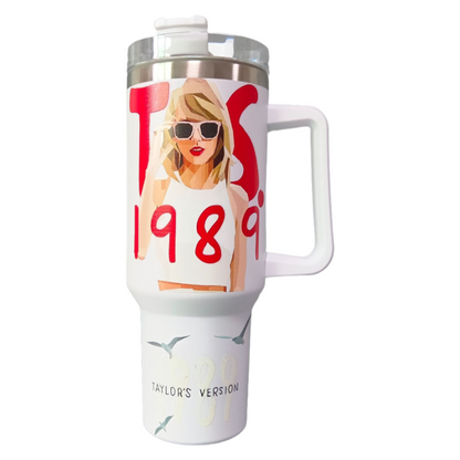 Taylor Swift 40oz Insulated Tumbler with Handle and Straw Car Travel Mug, Hot & Cold Stainless Steel Cup