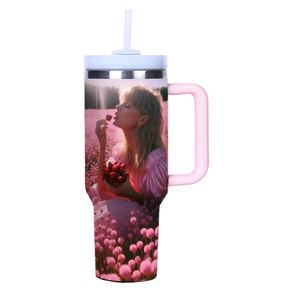 Taylor Swift 40oz Insulated Tumbler with Handle and Straw Car Travel Mug, Hot & Cold Stainless Steel Cup