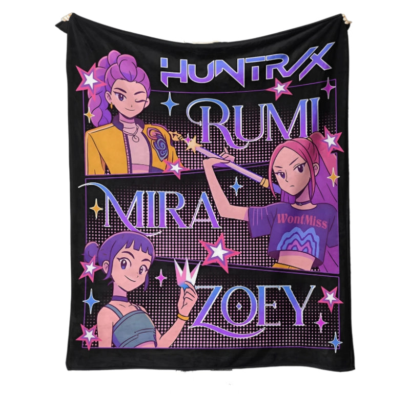 Kpop Demon Hunters Saja Boys Plush Throw Blanket, Flannel Nap Blanket for Sofa or Bed