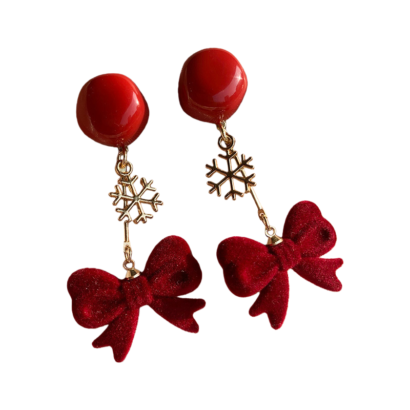 2025 Christmas New Design Velvet Bow Earrings Elegant Large Bow and Christmas Tree Festive Statement Earrings