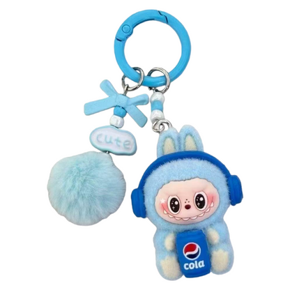 New Flocked Keychain Plush Pendant Labubu Headphone Figure Creative Hanging Ornament