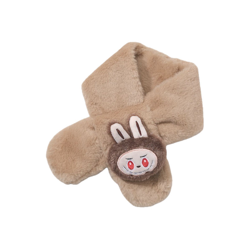 Winter Labubu Plush Decor Kids Scarf Faux Rabbit Fur Baby Neck Warmer Cartoon Thick Winter Scarf