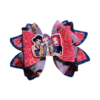Kids K-Pop Demon Hunter Glitter Bow Hair Clips, Cute Cartoon Character Barrettes