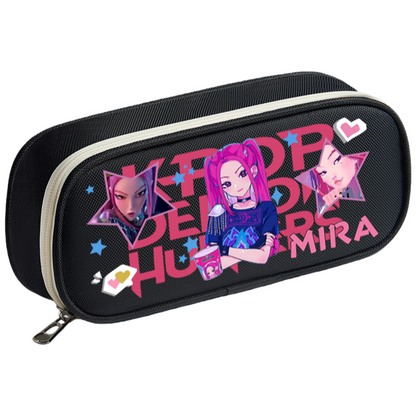 K-Pop Demon Hunters Pencil Case Large Capacity 3-compartment Pen Bag Trendy Stationery Organizer Office Supplies