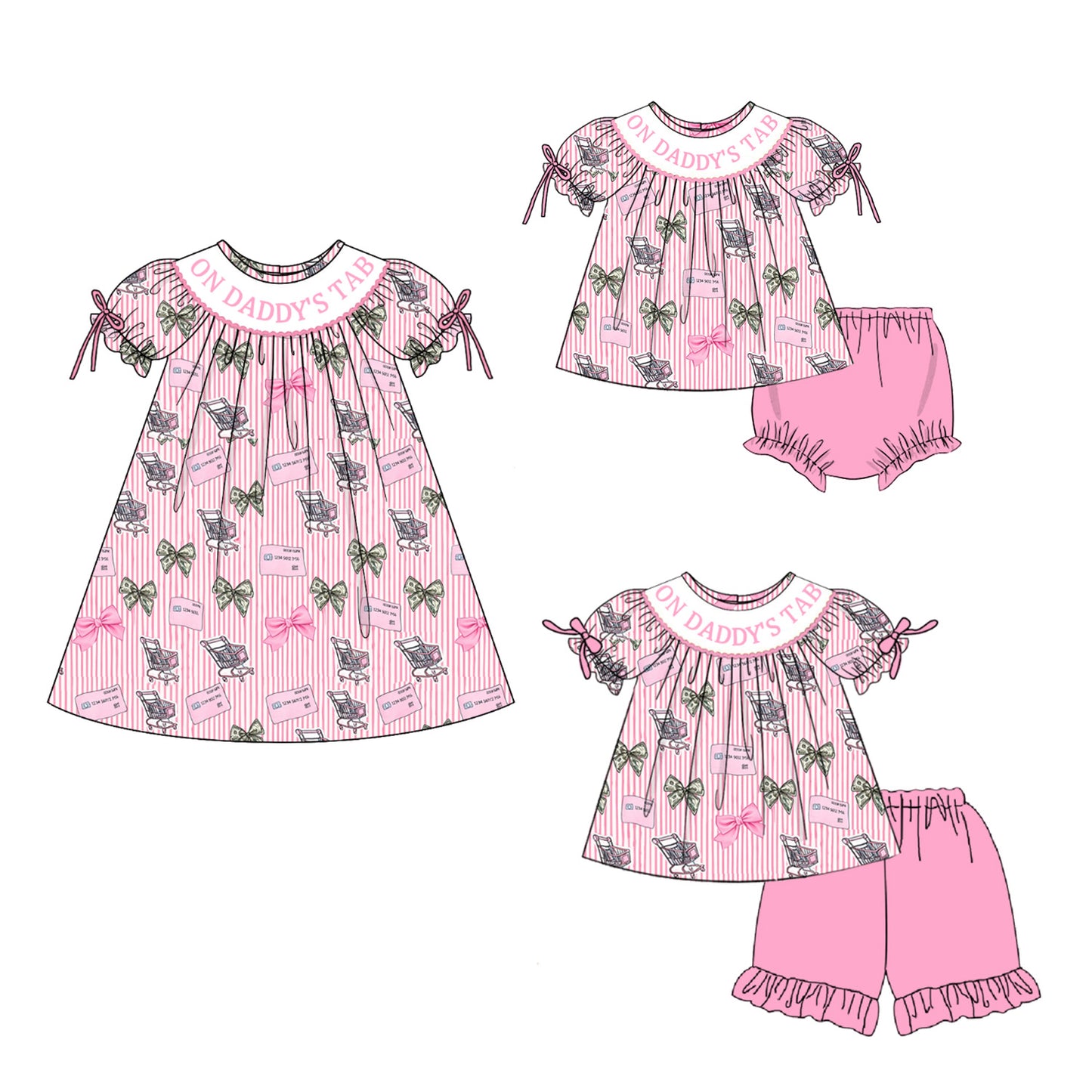 ON DADDY'S TAB Summer Pink Bow Smocked Embroidery Collection