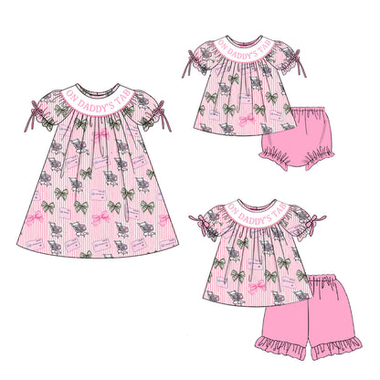 ON DADDY'S TAB Summer Pink Bow Smocked Embroidery Collection