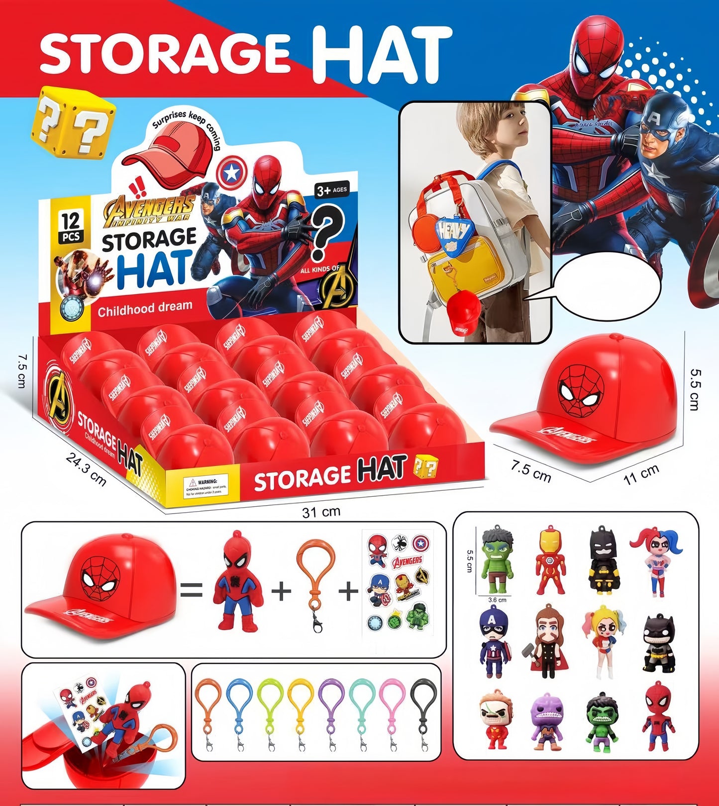 Storage Hat Blind Box Capsule Cartoon Figures Trendy Collectible Keychain Toys
