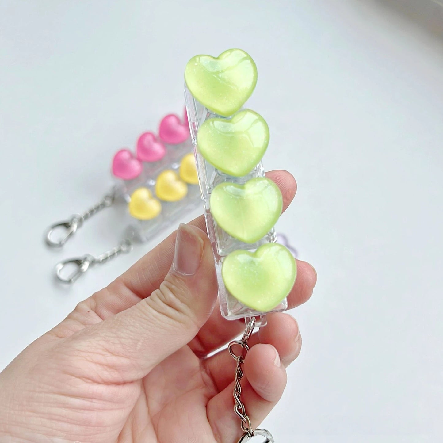 Ice-Translucent Heart Keycap Stress Relief Keychain Keyboard-Style Pendant Charm