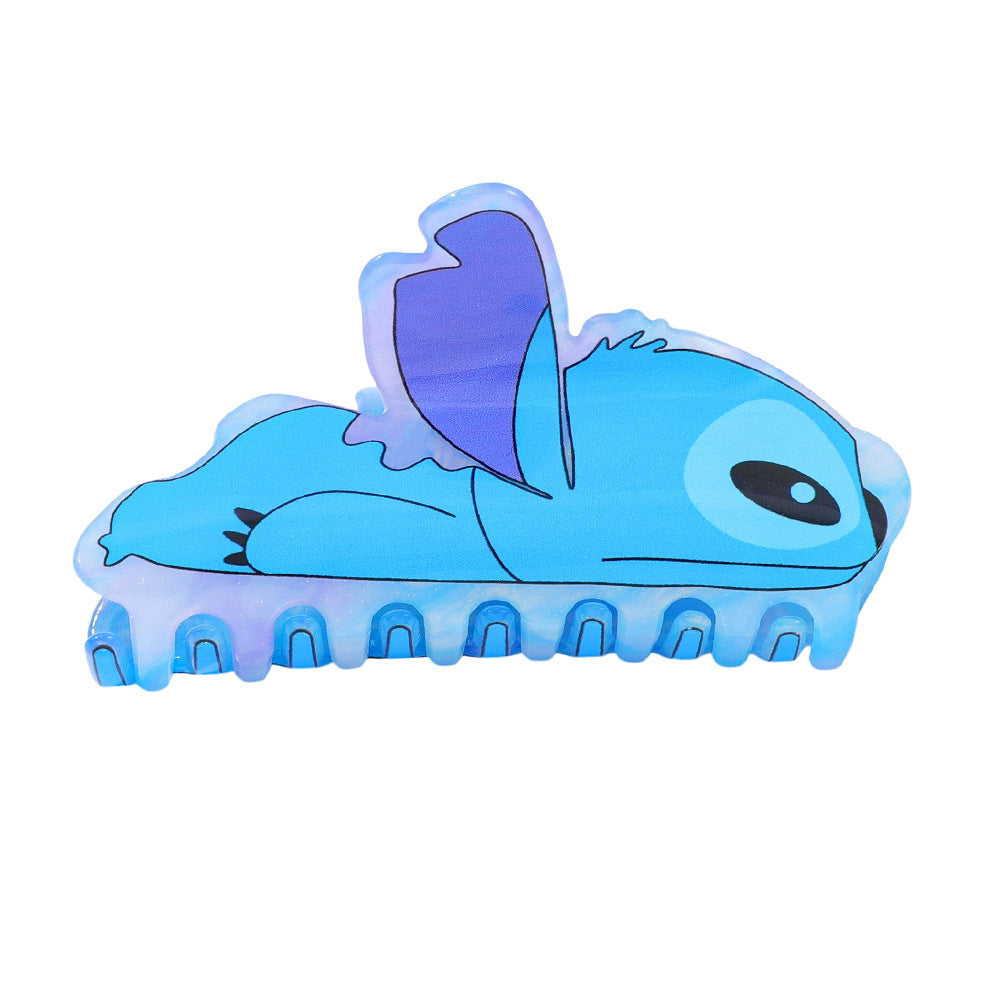 Cartoon Blue Alien Character Stitch Acrylic Hair Claw Clip for Girls Trendy Fan Merch Accessory