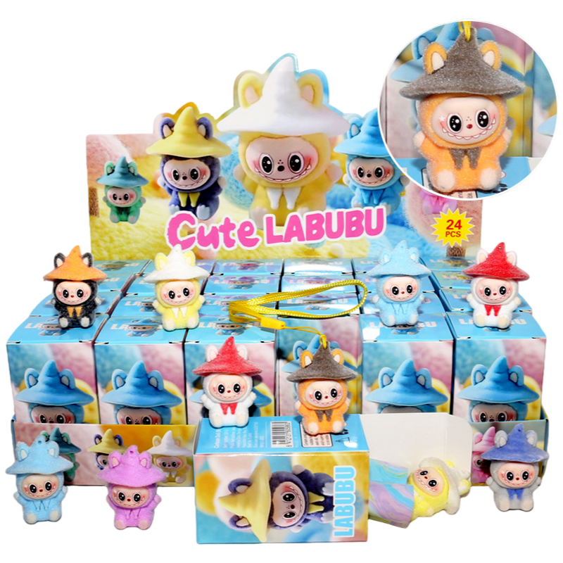 Flocked Cartoon Character Blind Box Collectibles Mini Display Figurines & Hanging Charms Assorted Styles