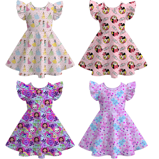 Girls Spring Summer Character Cartoon Short Sleeves Twirl Dress