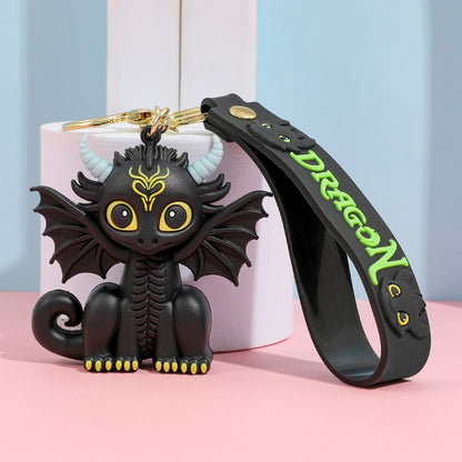 Cartoon Black Dragon PVC Keychain Flying Dragon Bag Charm Soft Rubber Pendant
