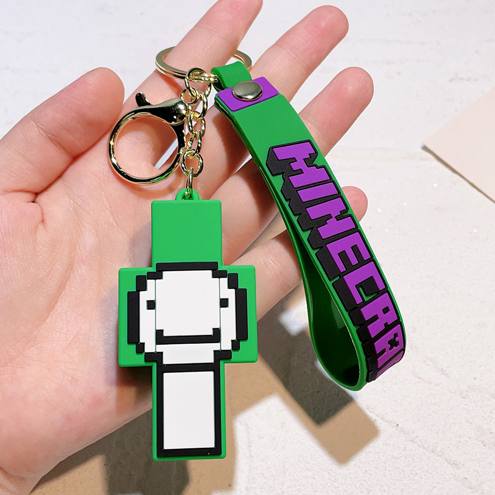 Pixel Block Style PVC Silicone Keychain Cartoon Figure Key Ring & Bag Charm