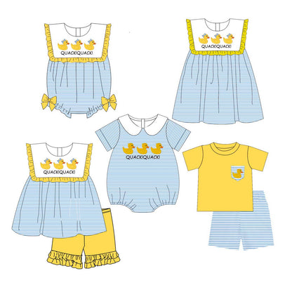 Easter Little Duck Smocked Embroidery Collection – Blue & White Stripes | New Arrival