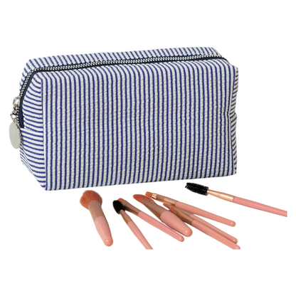 Seersucker Striped Makeup Pouch Travel Toiletry Storage Bag