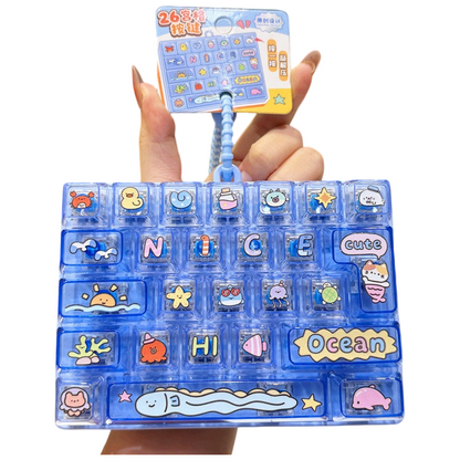 Transparent Dual-Color 26-Key Fidget Keyboard Keychain – Clicky Stress Relief Toy