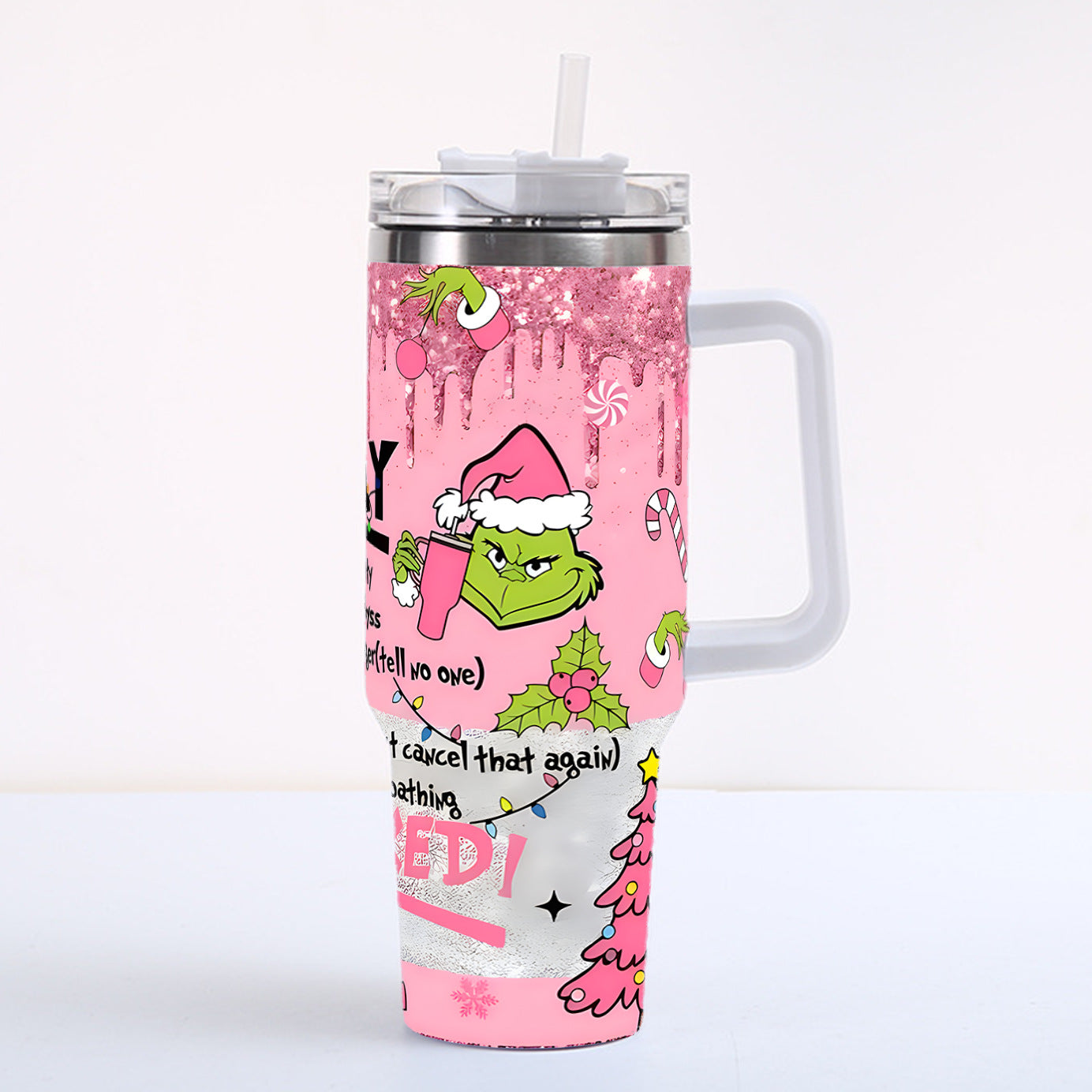 Christmas 2025 Grinch 40oz Insulated Tumbler with Handle and Straw Car Travel Mug Hot & Cold Stainless Steel Cup