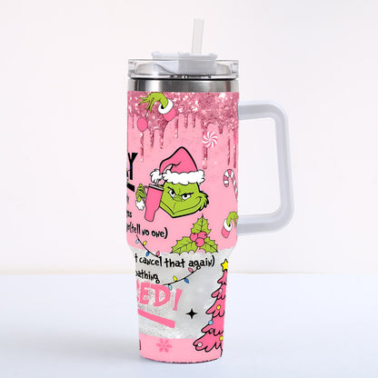 Christmas 2025 Grinch 40oz Insulated Tumbler with Handle and Straw Car Travel Mug Hot & Cold Stainless Steel Cup