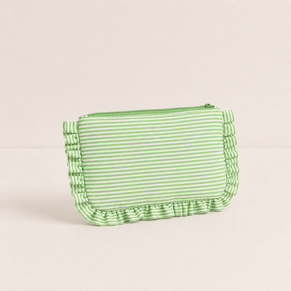 Striped Ruffle Cosmetic Bag – Toiletry & Travel Pouch