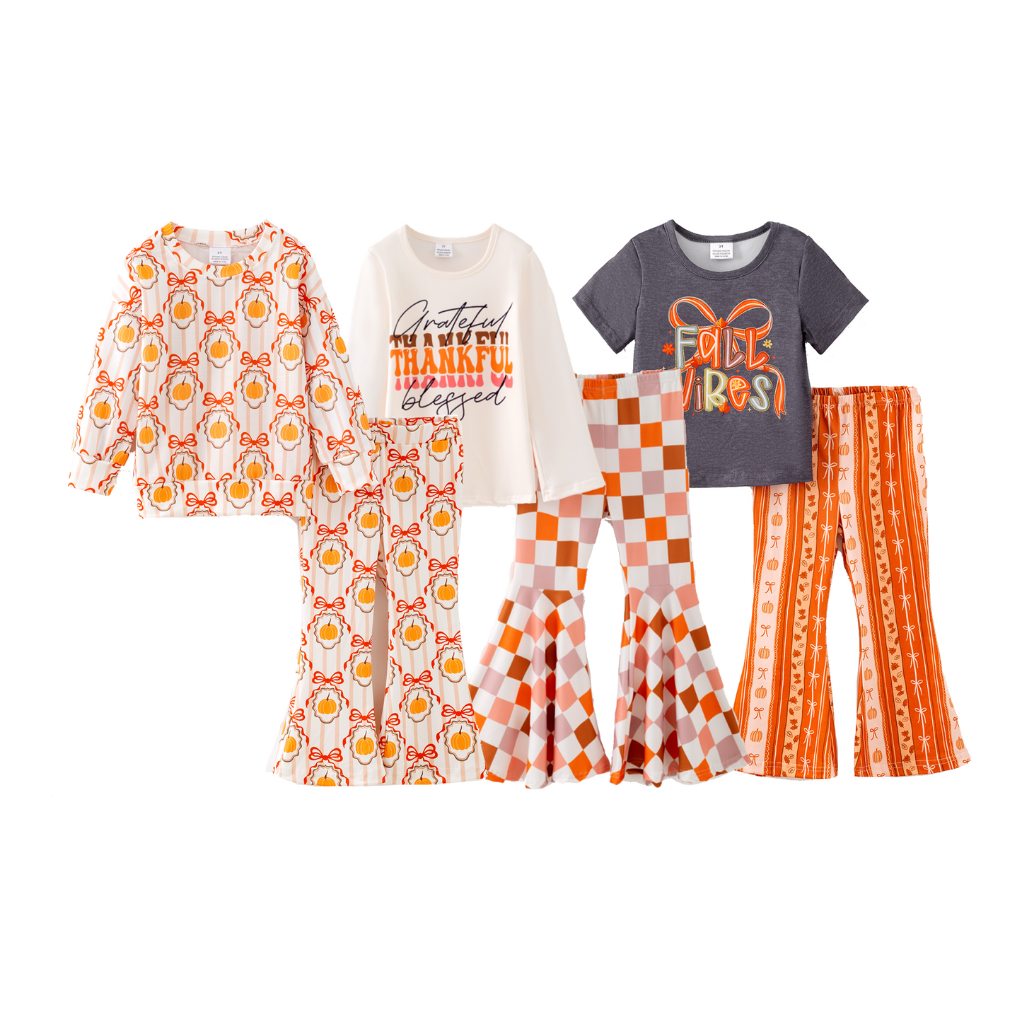 Girls Fall Thanksgiving Pumpkin Thanksful Print Pant Set