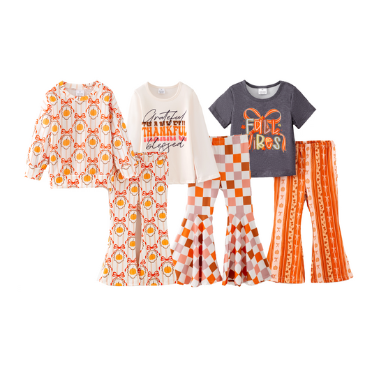 Girls Fall Thanksgiving Pumpkin Thanksful Print Pant Set