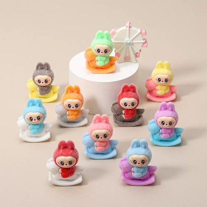 Labubu Flocked Glow-in-the-Dark Mini Figurine Car Decoration DIY Collectible Toy Accessory