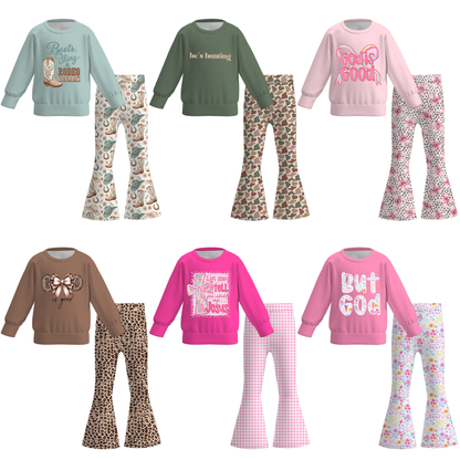 Girls Fall Winter Printed Long Sleeves Pant Set