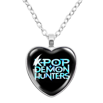 K-Pop Demon Hunters Alloy Heart Shaped Pendant Necklace Cartoon Anime Jewelry Accessory