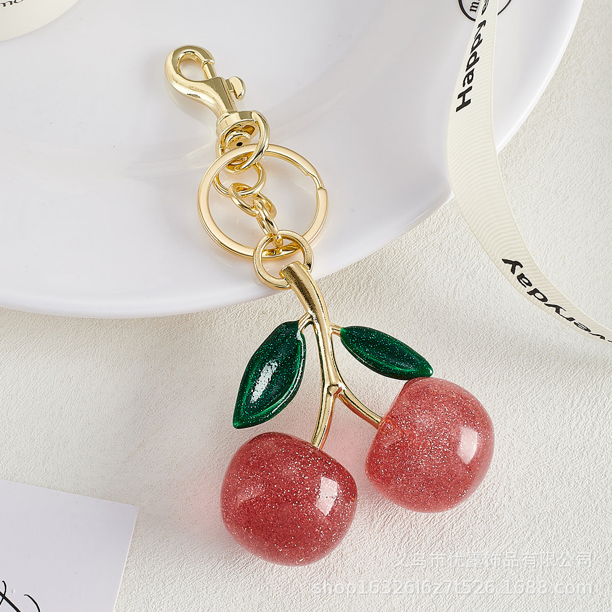 Resin Cherry Fruit Bag Charm Keychain Creative Car Hanging Accessory