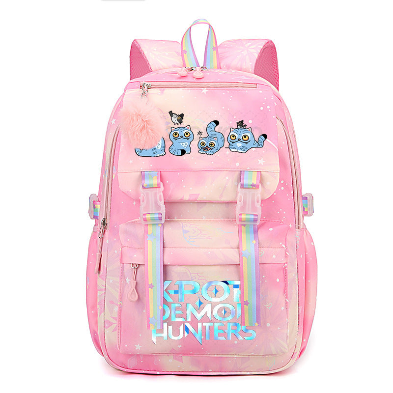 Kpop Demon Hunters Tiger Cartoon Backpack Rainbow Print Student School Bag