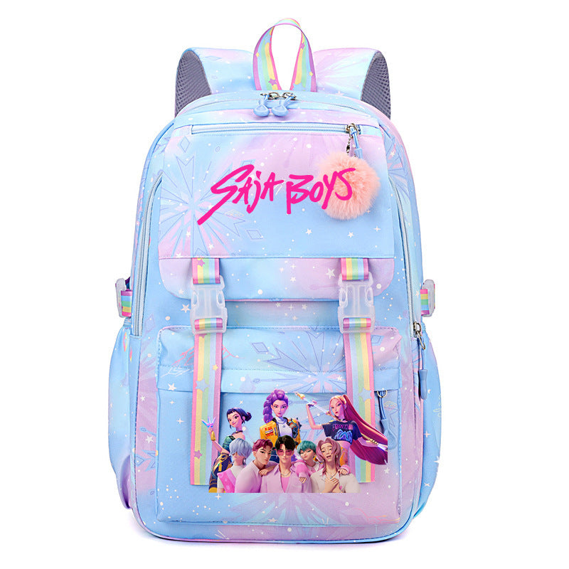 Kpop Demon Hunters Rainbow Print Backpack, Lightweight Student School Bag