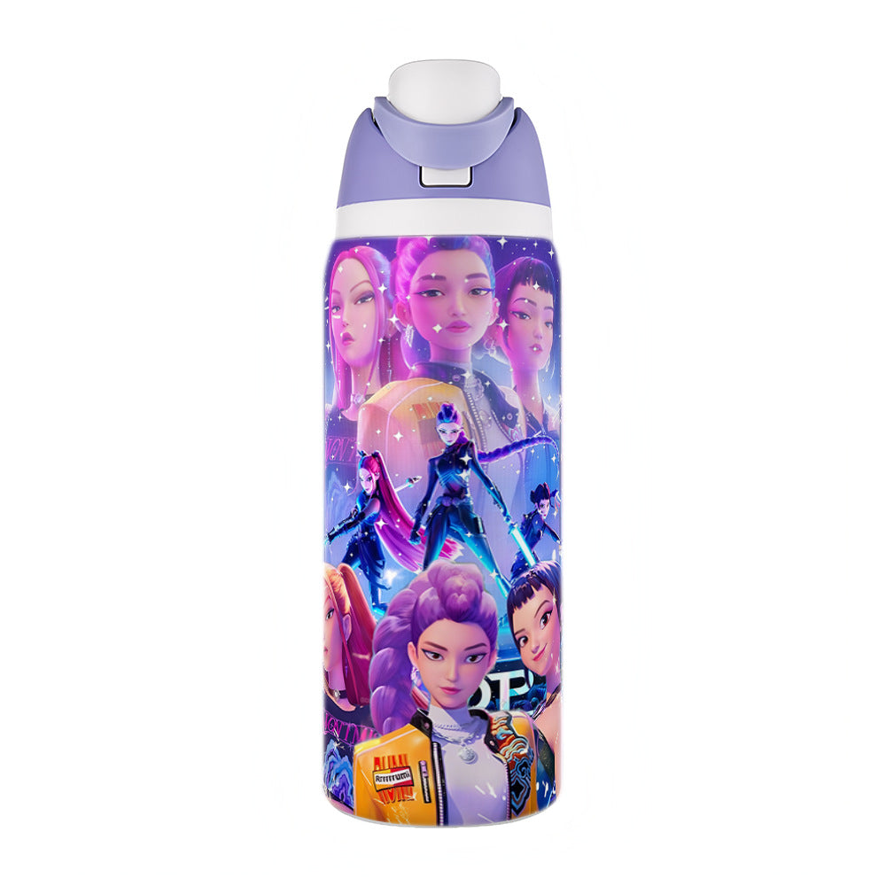 KPOP Demon Hunters 32oz Vacuum Insulated Stainless Steel Water Bottle Straw Cup Sports & Outdoor