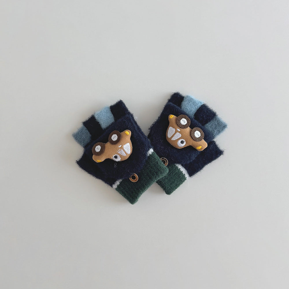 Toddler Boys Fingerless Winter Gloves Cute Car Design Warm Knit Mittens