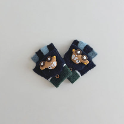 Toddler Boys Fingerless Winter Gloves Cute Car Design Warm Knit Mittens