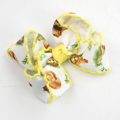 Embroidered Scalloped Edge Hair Bows – Floral Farmhouse Bow Hair Clips, 10-Pack