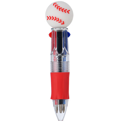 Mini 4-Color Ballpoint Pen with Sports Ball Top (Soccer, Basketball, Football)Click Retractable Planner Pen