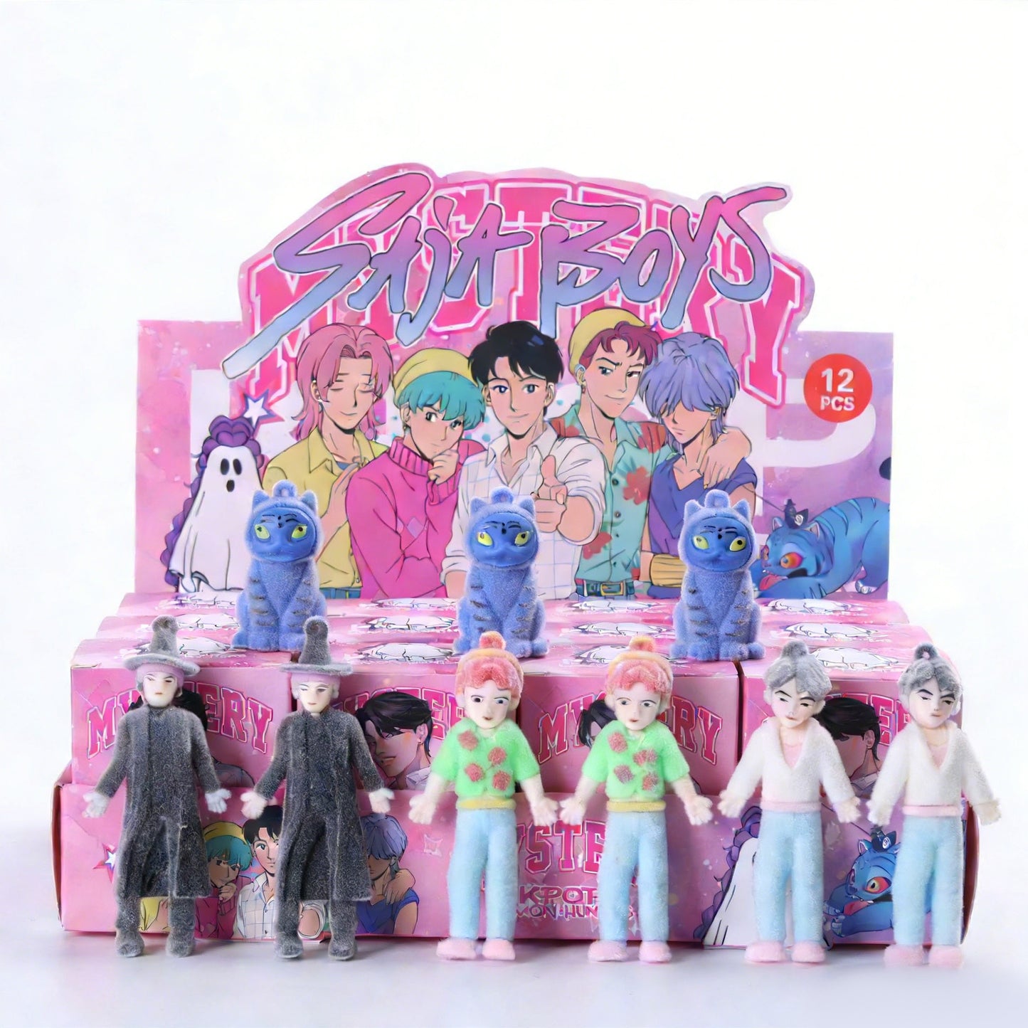 Demon Hunter Cartoon Character Flocked Vinyl Figure Collectible Toy Blind Box Surprise Trendy Desk Decor