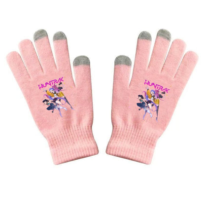 K-Pop Demon Hunters Kids Gloves for Boys and Girls Warm Dopamine Style Knitted Printed Gloves for Fall and Winter