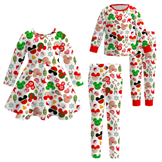 Girls Christmas Cartoon Print Dress Pajamas Legging Collection
