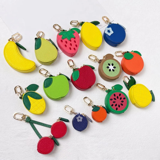 PU Leather Fruit-Shaped Mini Coin Pouch – Zipper Wallet Bag Charm